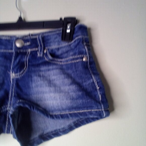 Soundgirl Shorts Juniors 1 Button Pockets Embroidery Rhinestones Denim Blue - Picture 5 of 14